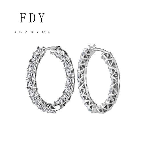 8A Premium Sparkling S925 Sterling Silver Zircon Round Diamond Earrings