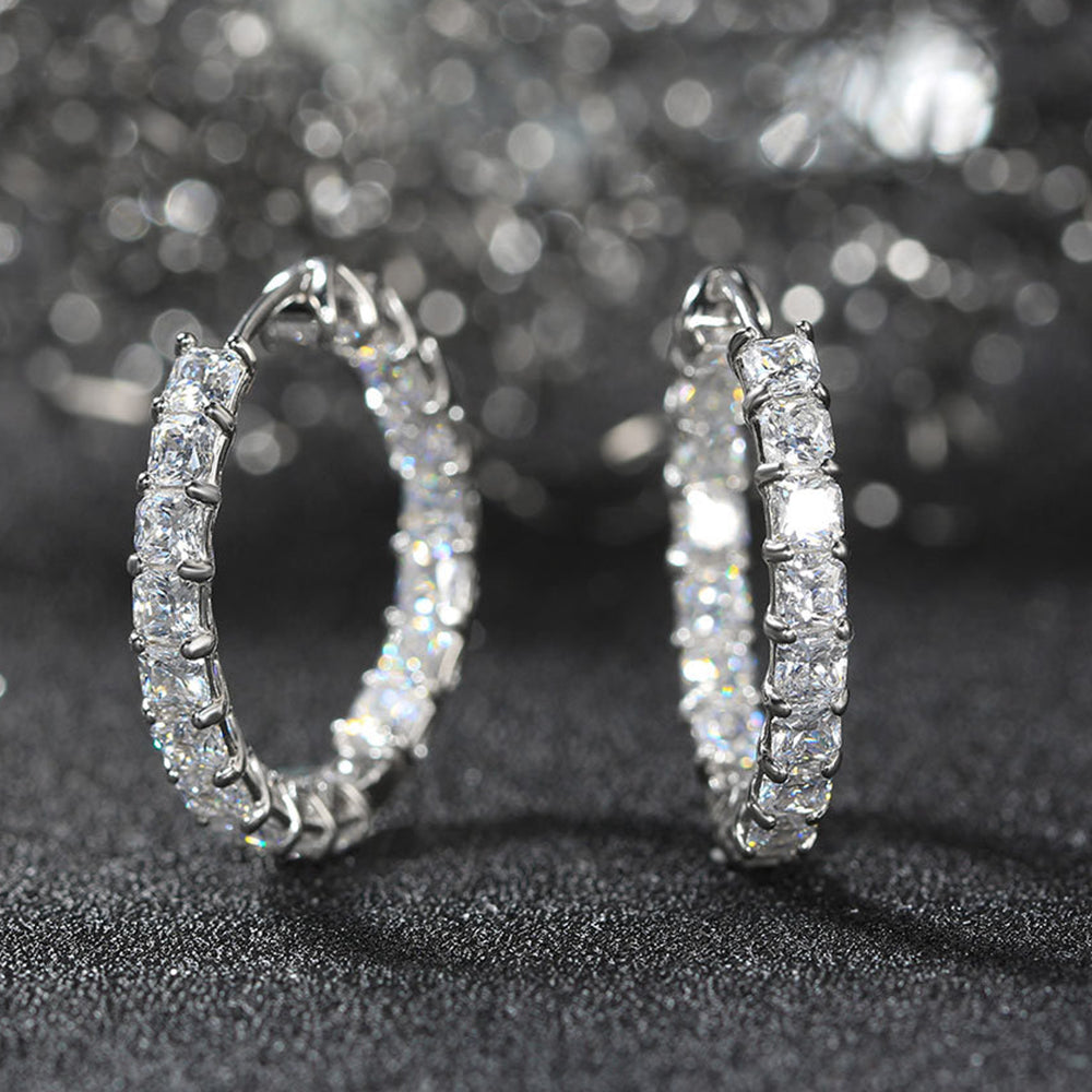 8A Premium Sparkling S925 Sterling Silver Zircon Round Diamond Earrings