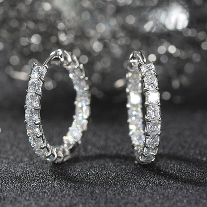8A Premium Sparkling S925 Sterling Silver Zircon Round Diamond Earrings