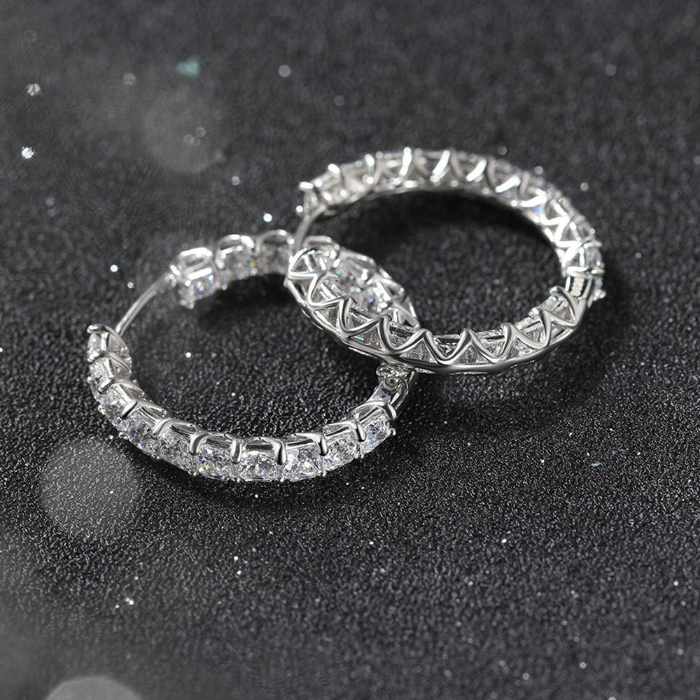 8A Premium Sparkling S925 Sterling Silver Zircon Round Diamond Earrings