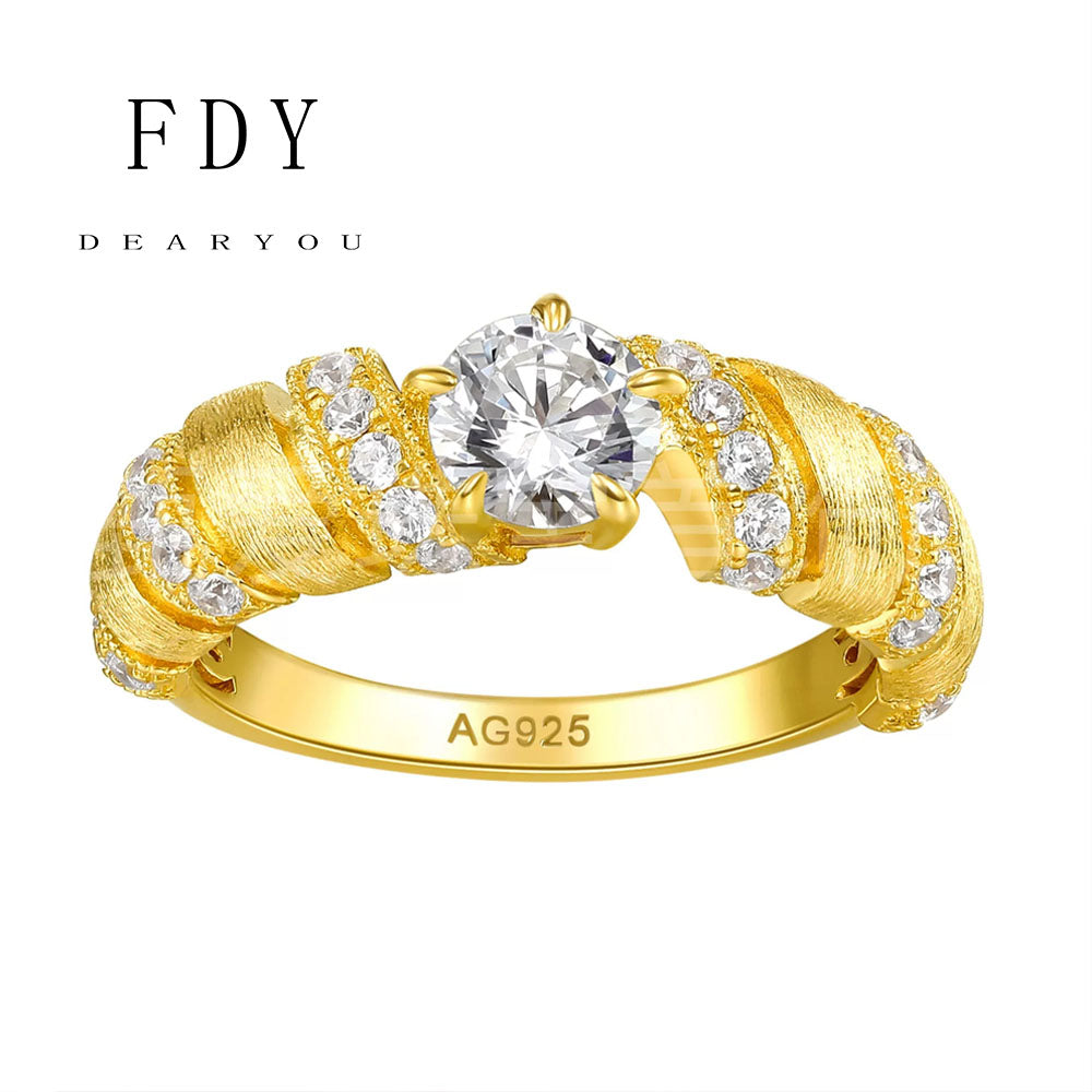 Bull Horn Diamond Ring Brushed Design S925 Sterling Silver 18k White Gold Engagement Wedding Rings