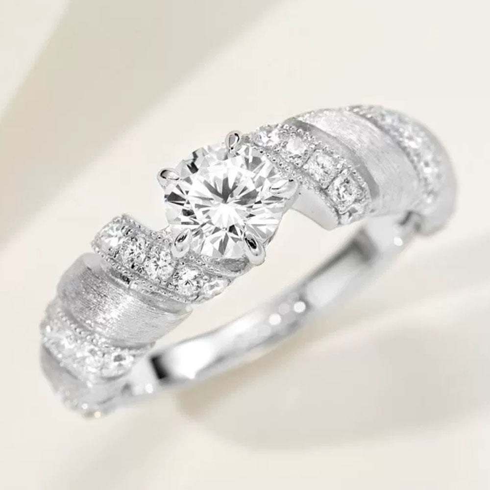 Bull Horn Diamond Ring Brushed Design S925 Sterling Silver 18k White Gold Engagement Wedding Rings