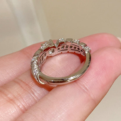 Bull Horn Diamond Ring Brushed Design S925 Sterling Silver 18k White Gold Engagement Wedding Rings