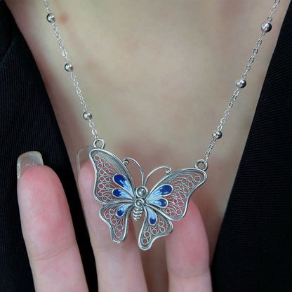 Butterfly Enamel Necklace S925 Sterling Silver