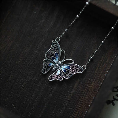 Butterfly Enamel Necklace S925 Sterling Silver