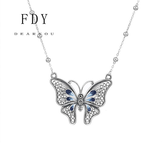 Butterfly Enamel Necklace S925 Sterling Silver