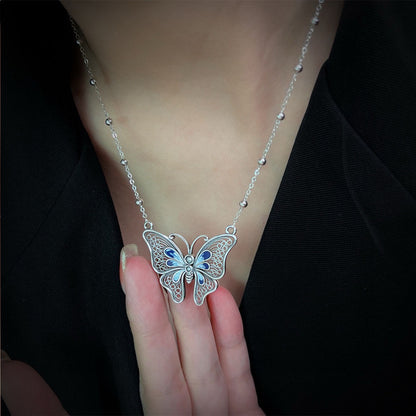 Butterfly Enamel Necklace S925 Sterling Silver