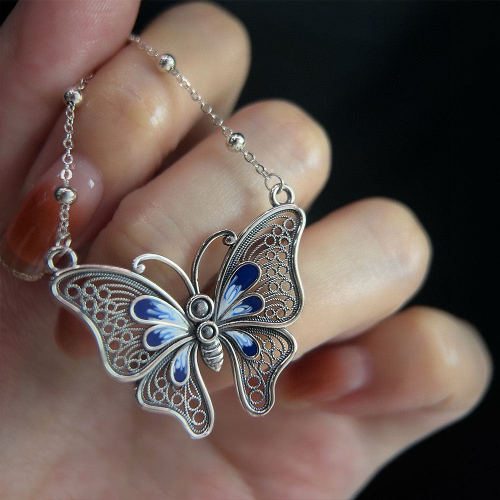 Butterfly Enamel Necklace S925 Sterling Silver