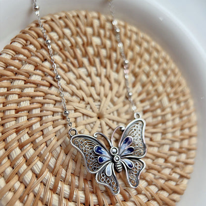 Butterfly Enamel Necklace S925 Sterling Silver