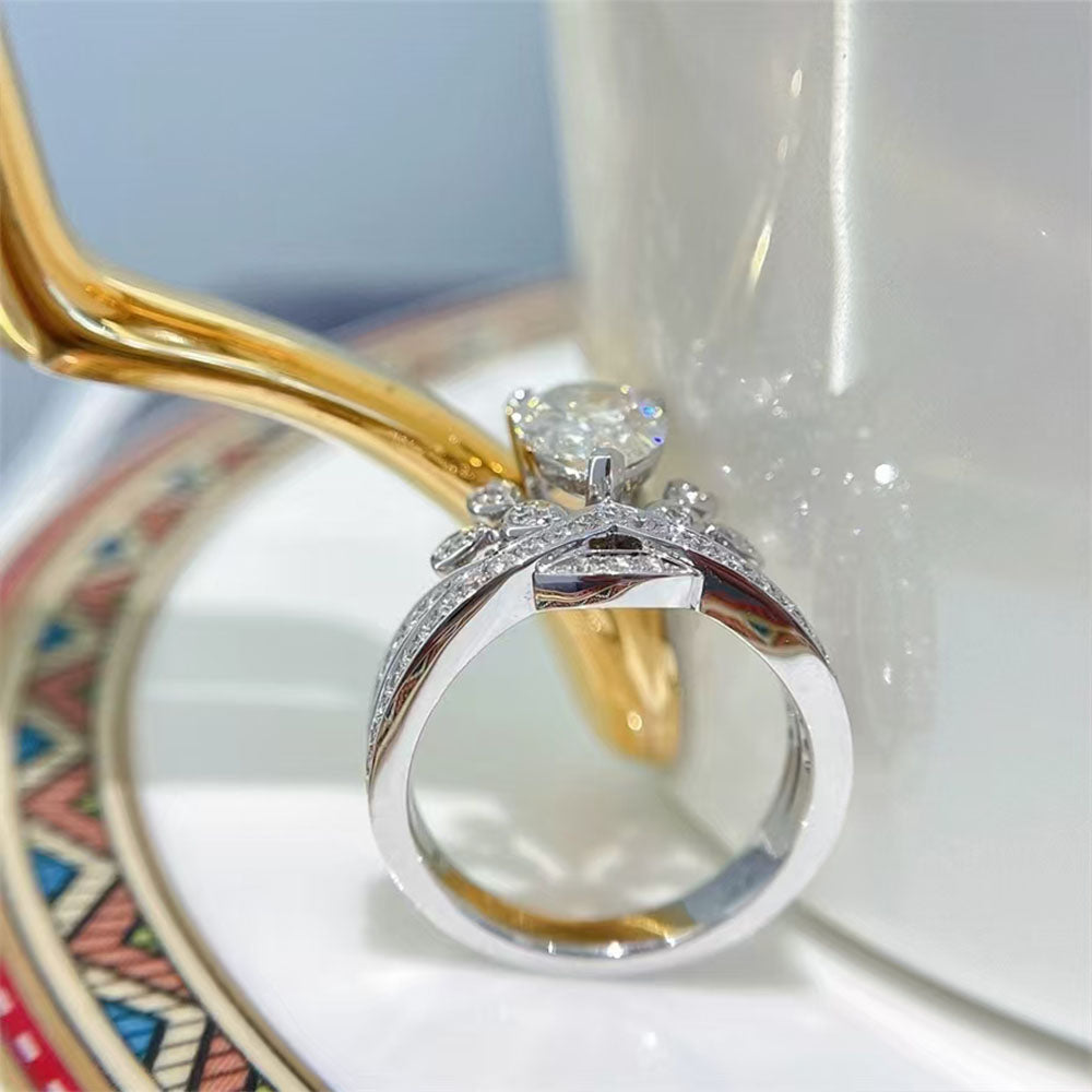 Crowned Feather Pear Moissanite Crown Wedding Ring