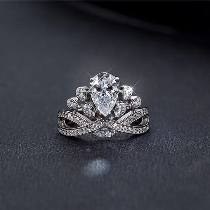 Crowned Feather Pear Moissanite Crown Wedding Ring