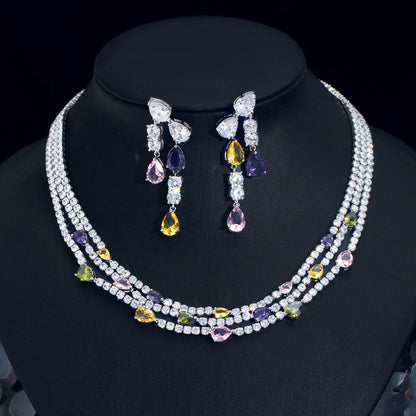 Diamond Multilayer Necklace and Earrings Jewelry Set