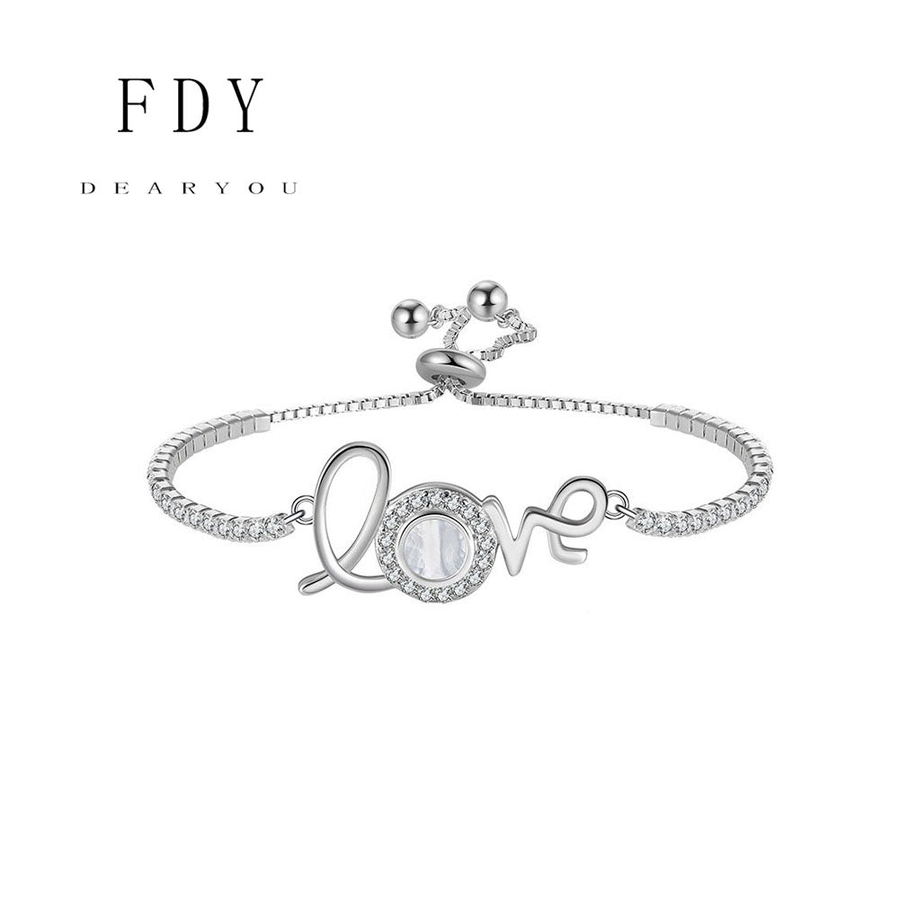 Diamond S925 Sterling Silver Love Bracelet of Fritillary 5A Grade