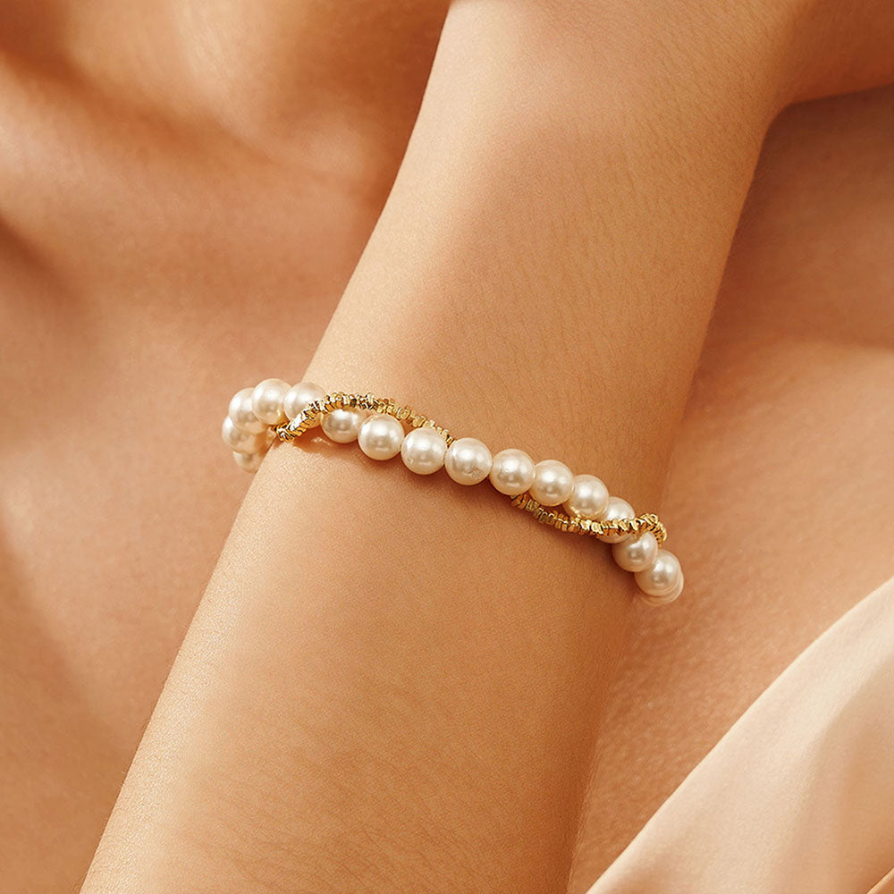 Double Layered 925 Sterling Silver Shell Pearl Bracelet
