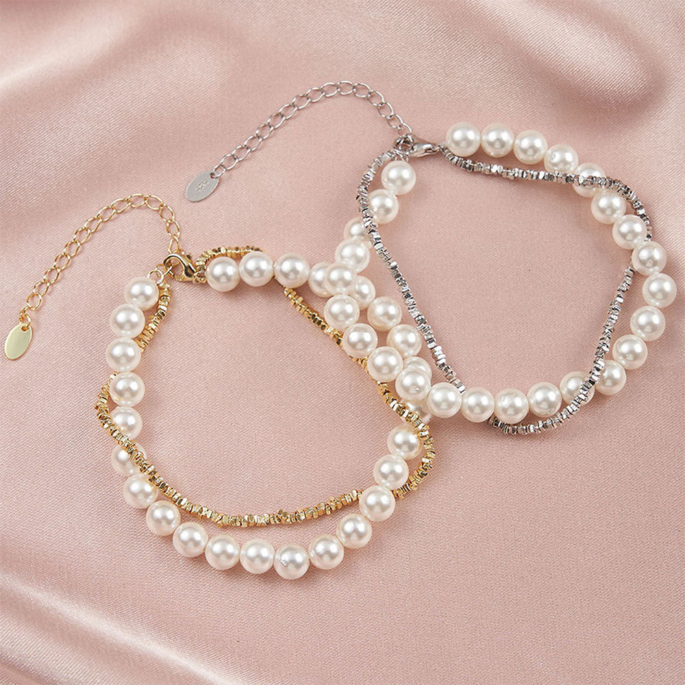 Double Layered 925 Sterling Silver Shell Pearl Bracelet