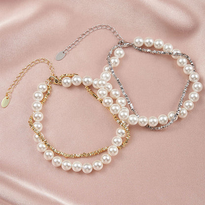 Double Layered 925 Sterling Silver Shell Pearl Bracelet
