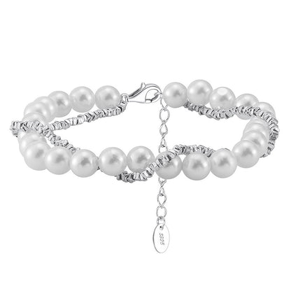 Double Layered 925 Sterling Silver Shell Pearl Bracelet