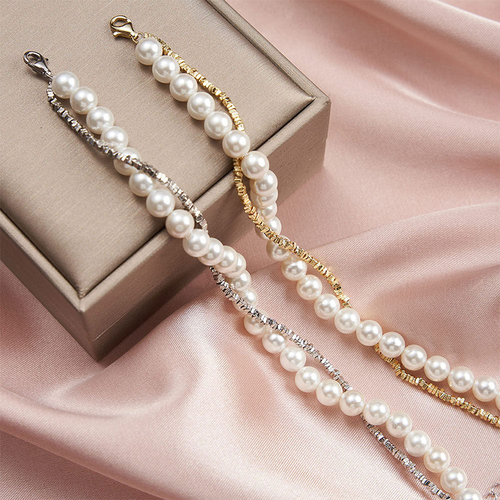 Double Layered 925 Sterling Silver Shell Pearl Bracelet