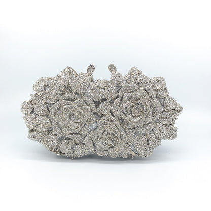 Evening Bag Rose Flower Holiday Party Diamond Clutch Pur