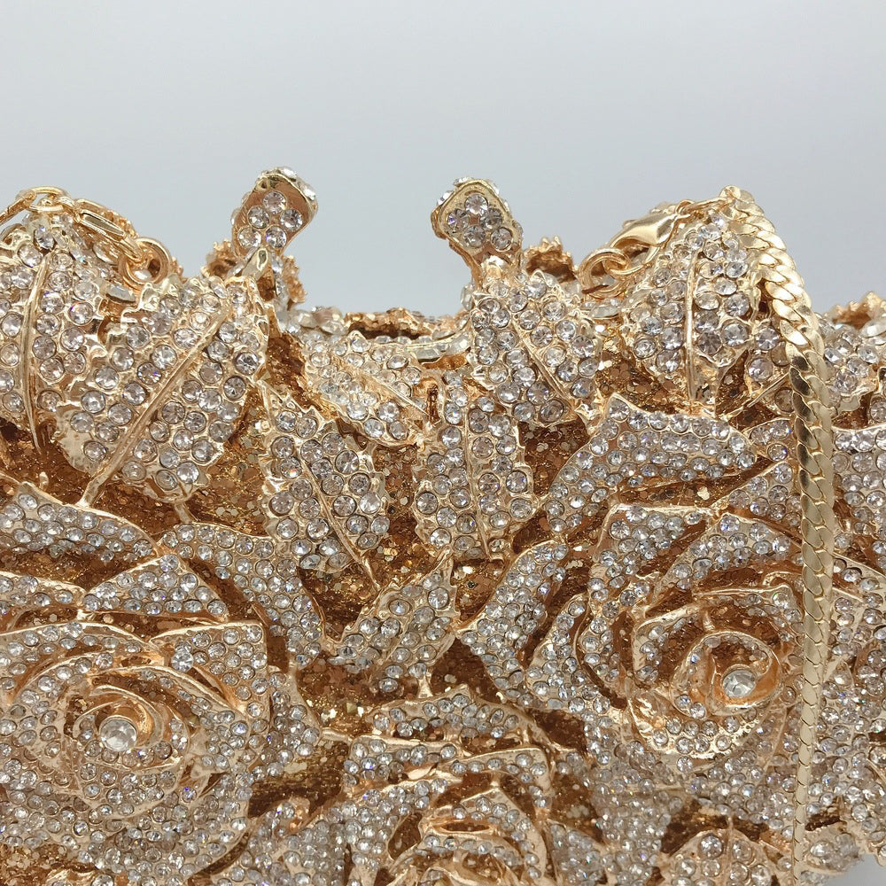 Evening Bag Rose Flower Holiday Party Diamond Clutch Pur