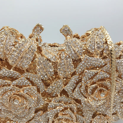 Evening Bag Rose Flower Holiday Party Diamond Clutch Pur