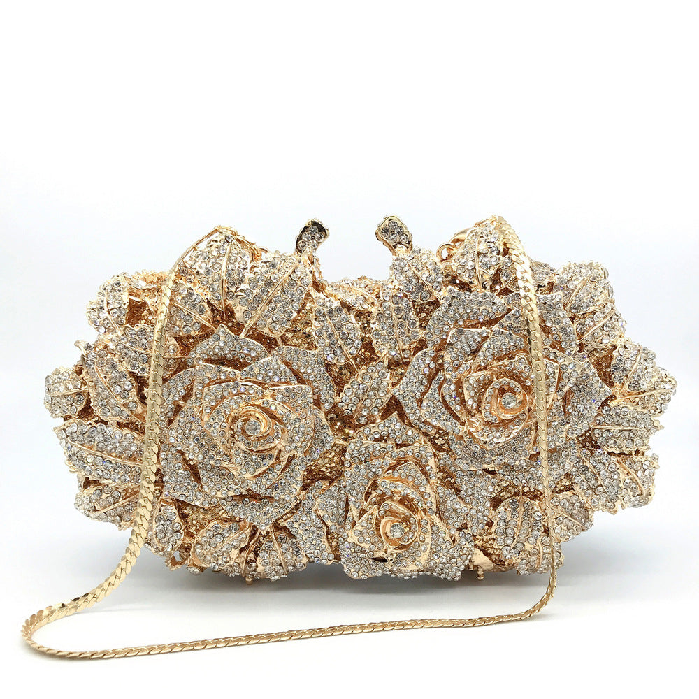 Evening Bag Rose Flower Holiday Party Diamond Clutch Pur