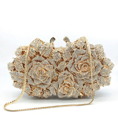 Evening Bag Rose Flower Holiday Party Diamond Clutch Pur