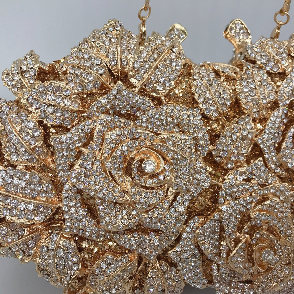 Evening Bag Rose Flower Holiday Party Diamond Clutch Pur