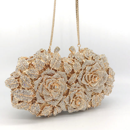 Evening Bag Rose Flower Holiday Party Diamond Clutch Pur