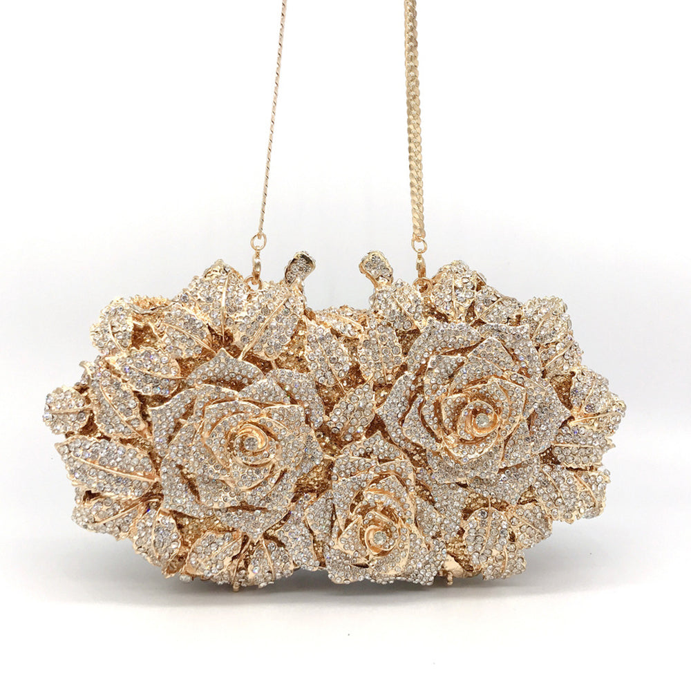 Evening Bag Rose Flower Holiday Party Diamond Clutch Pur