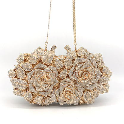 Evening Bag Rose Flower Holiday Party Diamond Clutch Pur