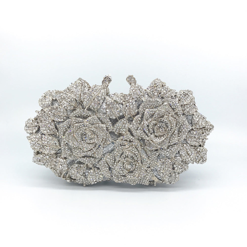 Evening Bag Rose Flower Holiday Party Diamond Clutch Pur