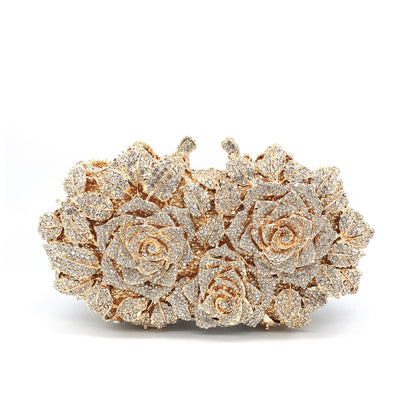 Evening Bag Rose Flower Holiday Party Diamond Clutch Pur