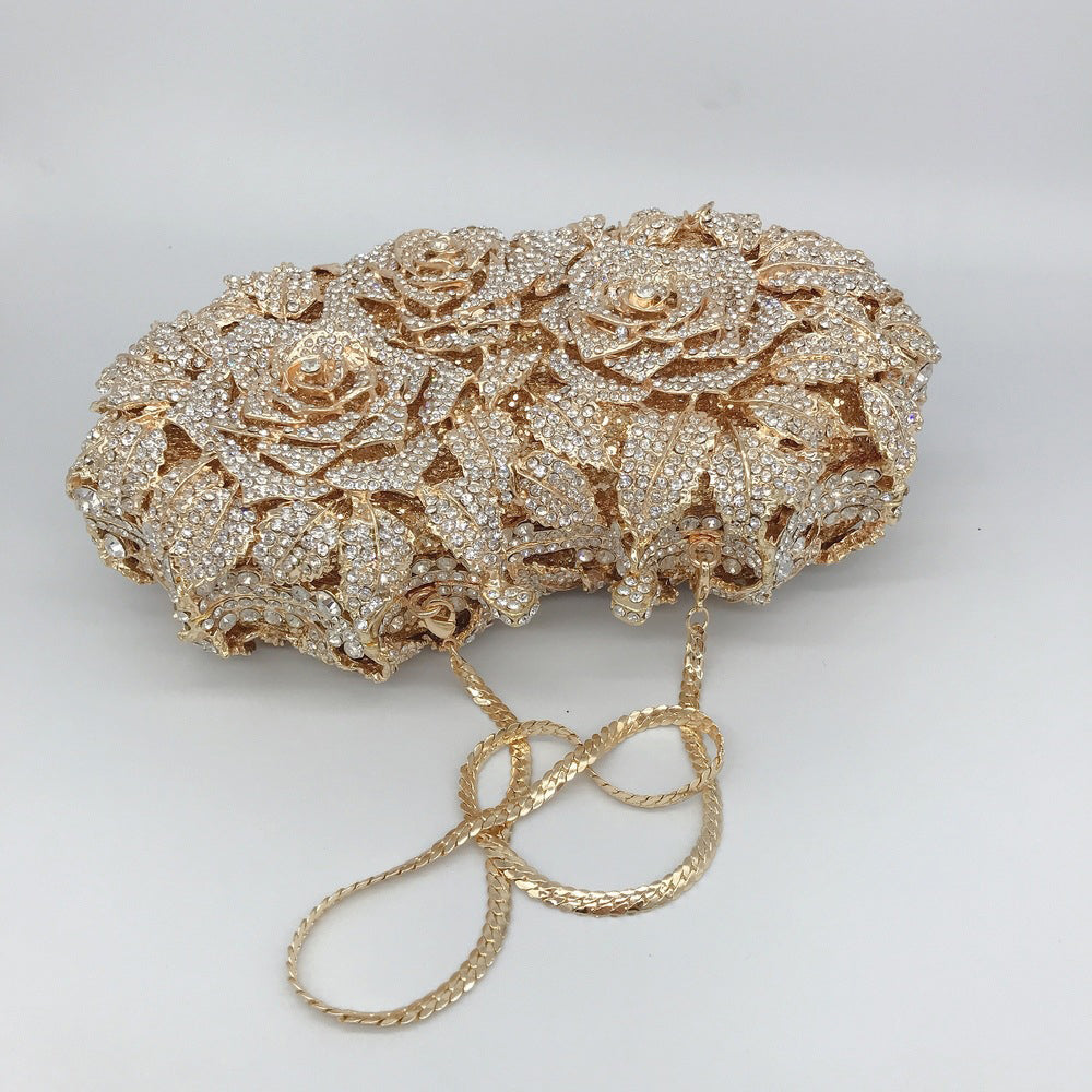 Evening Bag Rose Flower Holiday Party Diamond Clutch Pur