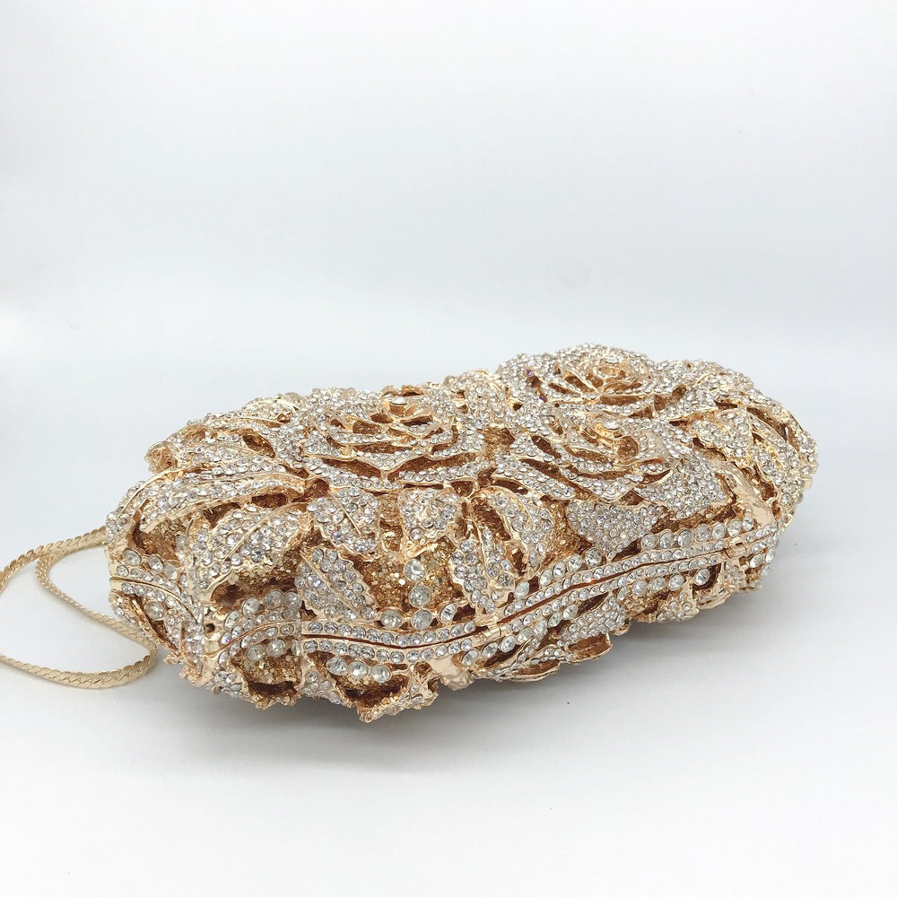 Evening Bag Rose Flower Holiday Party Diamond Clutch Pur