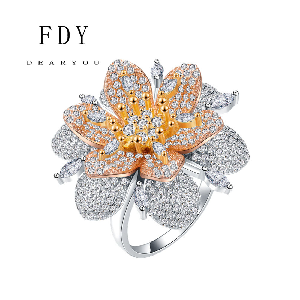 Flower Pave Ring Cubic Zirconia S925 Sterling Silver