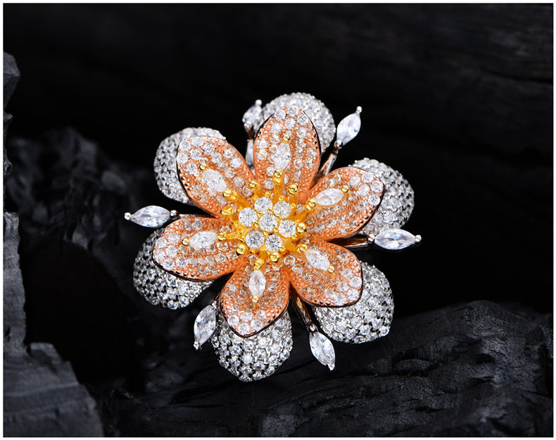 Flower Pave Ring Cubic Zirconia S925 Sterling Silver