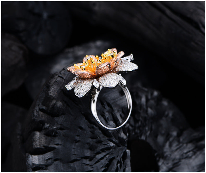 Flower Pave Ring Cubic Zirconia S925 Sterling Silver
