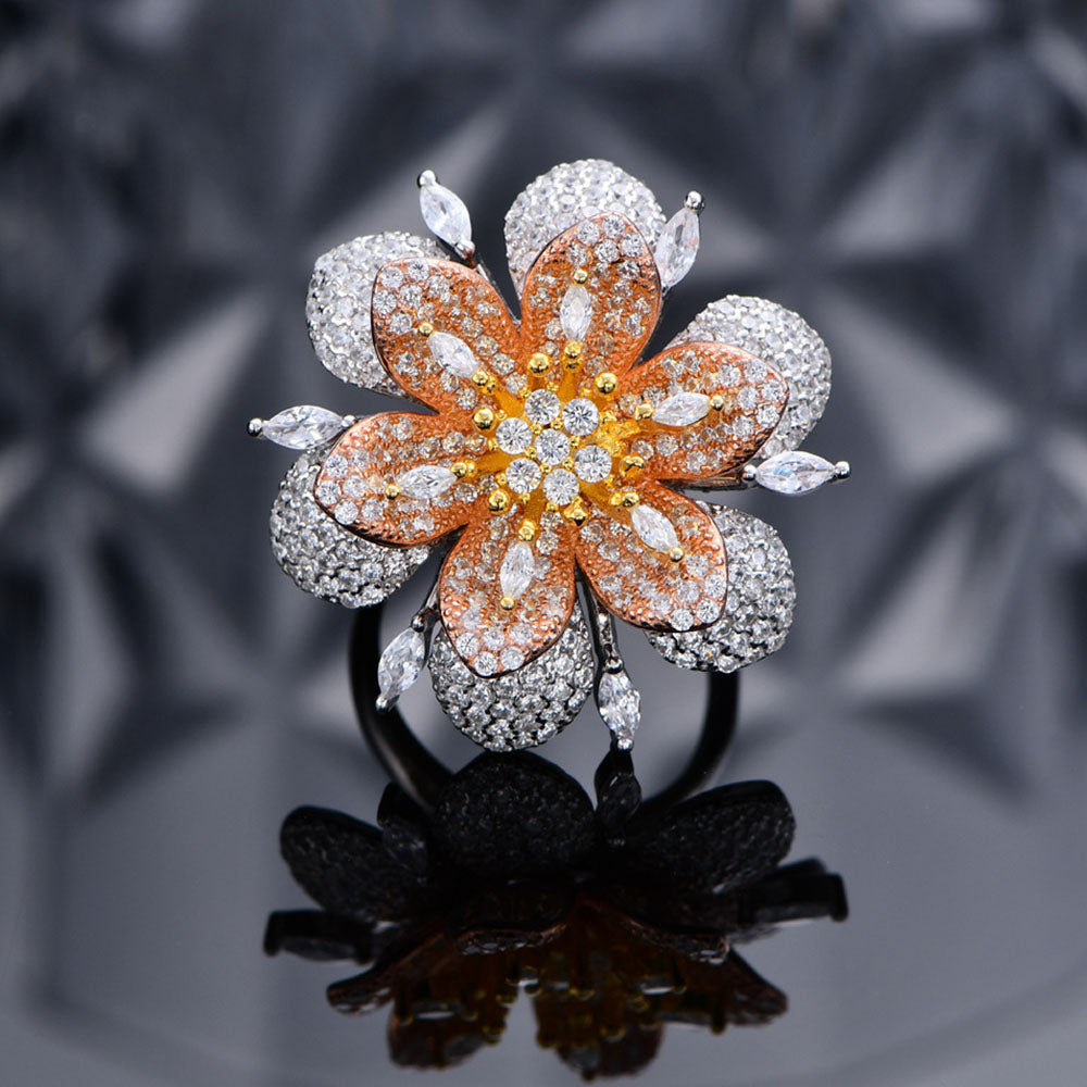 Flower Pave Ring Cubic Zirconia S925 Sterling Silver