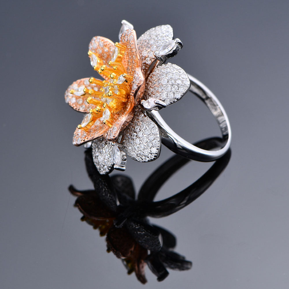 Flower Pave Ring Cubic Zirconia S925 Sterling Silver