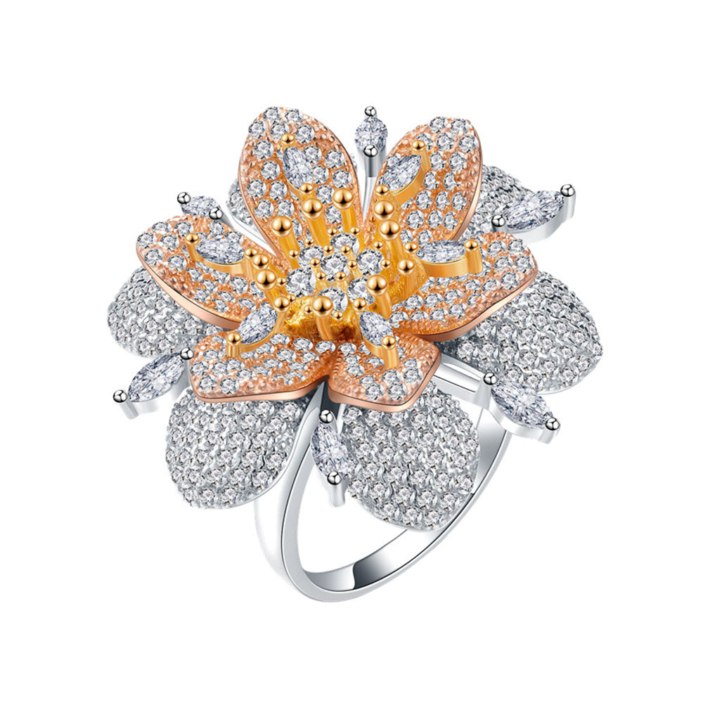 Flower Pave Ring Cubic Zirconia S925 Sterling Silver