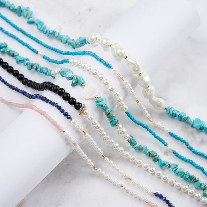 Luxury Handmade S925 Sterling Silver Necklace Natural Gemstones (Turquoise, Pink Opal, Lapis Lazuli) & Pearl Elegance Timeless Statement Jewelry for Women