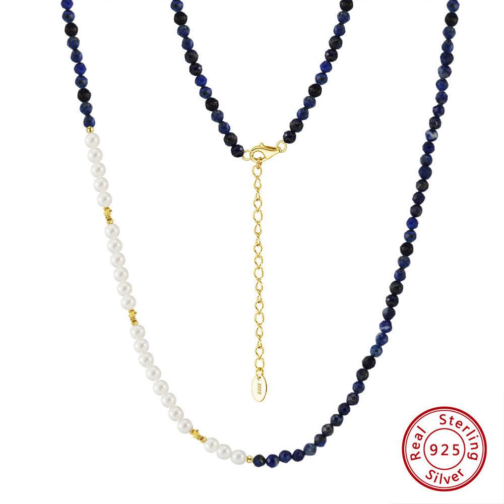 Luxury Handmade S925 Sterling Silver Necklace Natural Gemstones (Turquoise, Pink Opal, Lapis Lazuli) & Pearl Elegance Timeless Statement Jewelry for Women