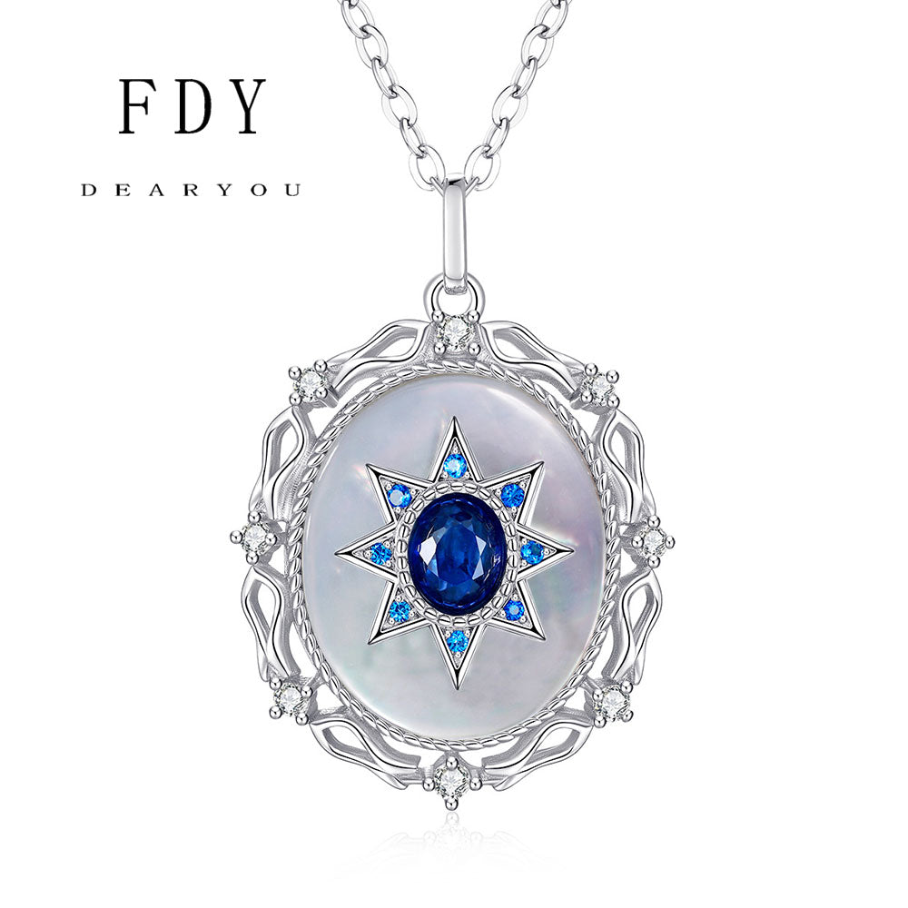 Natural Mother of Pearl Sapphire Pendant Necklace Luxury