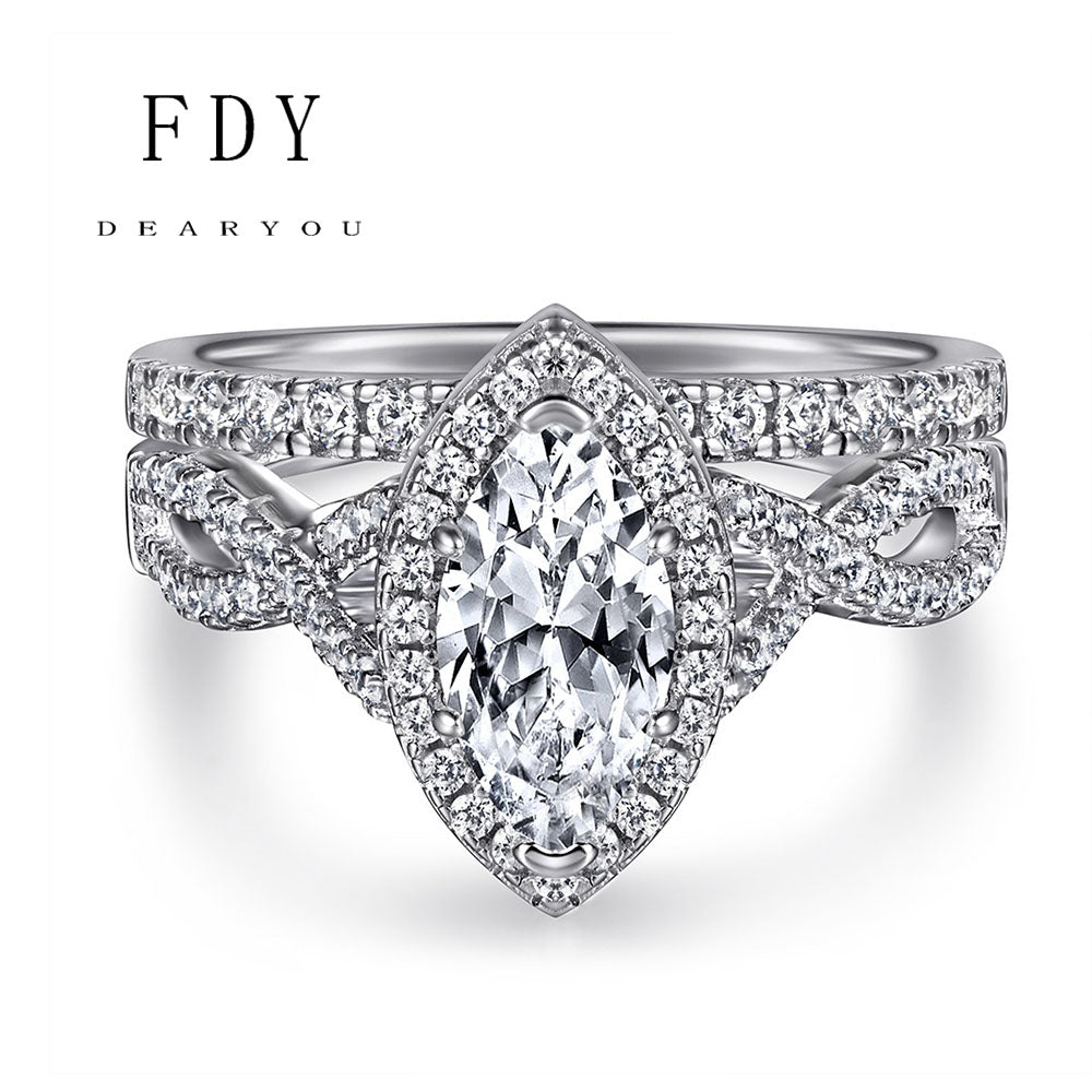 Pear Cut Diamond Wedding Ring Set In White Gold