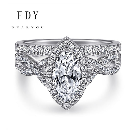Pear Cut Diamond Wedding Ring Set In White Gold
