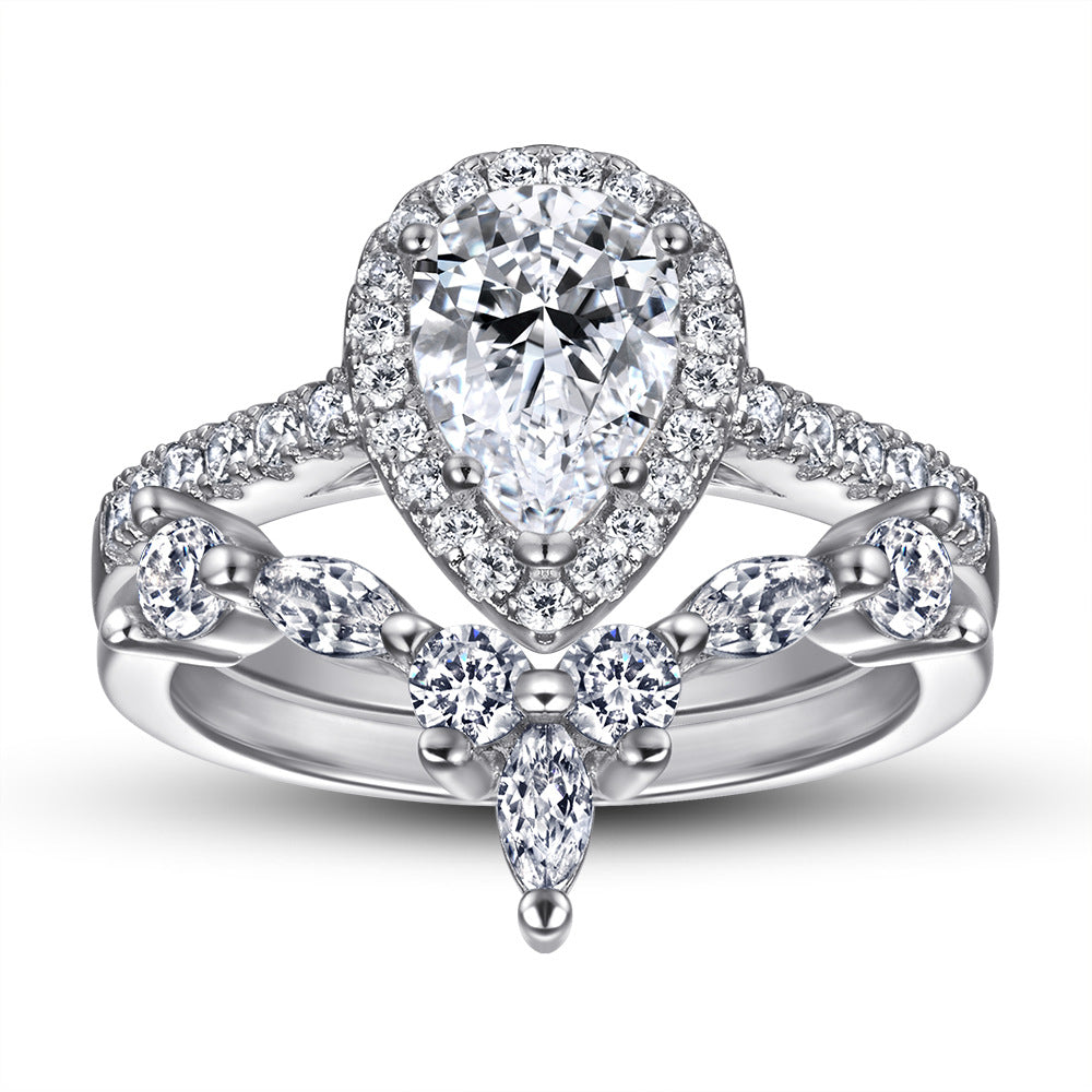 Pear Cut Grown Diamond Engagement Ring Set S925 Silver