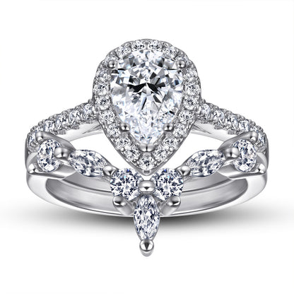 Pear Cut Grown Diamond Engagement Ring Set S925 Silver