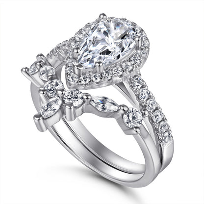 Pear Cut Grown Diamond Engagement Ring Set S925 Silver