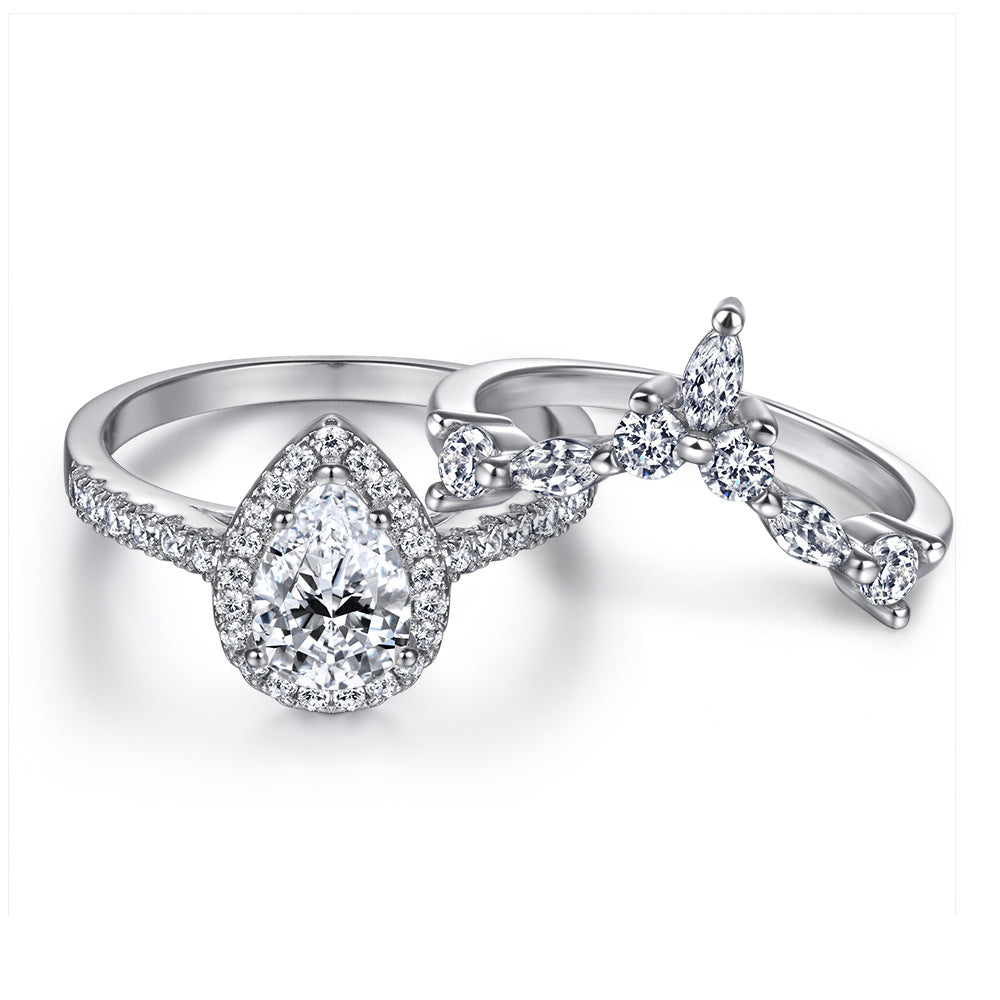 Pear Cut Grown Diamond Engagement Ring Set S925 Silver